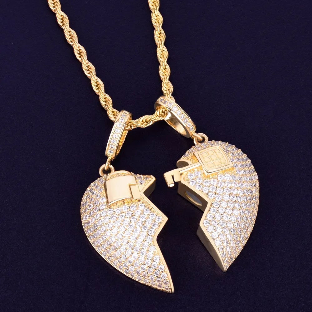 Men Key Lock Heart Pendant Rope Chain Necklace 